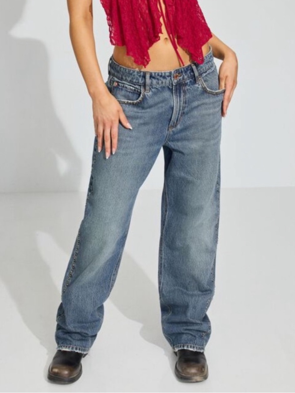 Garage Slouchy Studded Denim Jeans